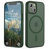 HGH Magnetisch Hülle für iPhone 13 Mini 5,4 Zoll Kompatibel mit MagSafe, Transluzente Matt Rückseite Dünn Stoßfest Handyhülle für iPhone 13 Mini (Dunkelgrün)