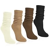Tialfas 4 Paar Kniestrümpfe Stulpensocken Damen Baumwolle Weiche Strick Slouch Socken Strümpfe Damen-kniestrümpfe Extra lange Beinwärmer Beinstulpen Scrunch Knit Cotton Stiefelsocken für Herbst Winter