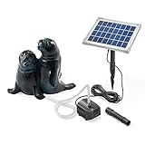 esotec Wasserspeier mit Solarpumpe Seehund | Teichfigur Gartenfigur & Gartenstatue | Tauchpumpe Set | Gartenbrunnen Solar für draussen | Springbrunnen für außen outdoor Vogeltränke H=22cm 101656