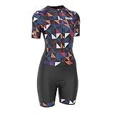 Radsport-Skinsuit für Damen, gepolstert, einteilig, Trisuit, Bike-Top, kurz, sublimiertes Design, Trägerhose, Dreieck, S