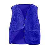 weste wolle damen,Fleeceweste Damen Blau Ärmellos Flauschige Teddyfleece Jacke mit Knopf und Taschen Plüsch Teddy Weste Winter Outdoor Lässige Sherpa Warme Strickweste Kuschelfleece Herbst Pulli Gilet