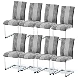 JaHECOME Freischwinger Schwingstühle 4er Set mit Wildlederimitat und hoher Rückenlehne, Esszimmerstühle mit verchromtem Metallgestell für Wohnzimmer Esszimmer Büro (8, hellgrau)