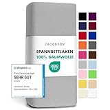 Jacobson Jersey Spannbettlaken Spannbetttuch Baumwolle Bettlaken (90x200-100x200 cm, Grau)