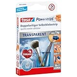 tesa Powerstrips transparent Deko - doppelseitige Klebestreifen für leichte Dekorationen, bis zu 1kg Haltekraft - selbstklebend 1kg 8 Powerstrips