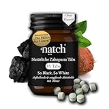 Natch Zahnpasta Tabletten 85 Tabs, Zahnputztabletten natürlich weiße Zähne, So Black So White mit Aktivkohle von der Kokosnuss, natürliches Schäumen, vegan & plastikfreie Zahnpasta ohne Fluorid