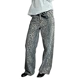 MASUCOR Leopardenmuster Jeans für Damen Baggy Weites Bein Vintage Lässig Y2K-Hose Streetwear Hose S-3XL (Color : Color, Size : XL)