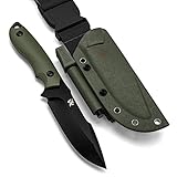 Wolfgangs Outdoor-Messer AMBULO mit Kydex Holster - Edles Jagdmesser aus einem Stück D2 Stahl gefertigt - DAS Bushcraft Messer - Perfektes Survival Messer (Grün - Schwarz)