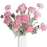 IPOPU Künstliche Pfingstrosen, rosa Pfingstrosen, 6 Stück, rosa, künstliche Ranunkel, 18 Köpfe, rosa Seidenpfingstrosen mit Stielen, echtes Aussehen für Frühlingsdekorationen, Blumenarrangements,