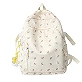 Niedlicher Rucksack Kawaii Rucksack Mori Art Floral Schultasche Mit Anhänger Ästhetischen Rucksack Klassisch Lässig Computer Rucksack, Weiss/opulenter Garten, Middle, Kawaii Rucksack