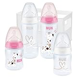 NUK First Choice+ Babyflaschen Starter Set | 4 Flaschen mit Temperature Control (2x 150ml & 2x 300ml) | inklusive Flaschenbox | 0-6 Monate | | Anti-Kolic | BPA-Frei | rosa/weiß