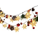 Schneeflocken-Weihnachtslichter, 1,8 m, LED-Lichterkette mit Tannenzapfen, 20 batteriebetriebene LED- für Innen- und Außendekoration, festliche Weihnachtsbeleuchtung für Zuhause, Deko