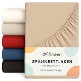 Flowen Spannbettlaken 200x200 cm Mikrofaser Spannbetttuch Beige für Bett Atmungsaktive Hypoallergene Bettlaken Anti-Milbe Leicht Weich und Knitterfrei mit 30 cm Tiefe Tasche Maschinenwaschbares