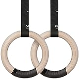 Momboo 28mm Holz Gym Ringe Turnringe Sport Gymnastikringe mit Verstellbaren Buckle Straps und Markierungen, Ringe Turnen für Gym/Home Fitness
