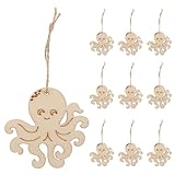 POPETPOP Unfertige Oktopus Holzstücke 10 Stück Naturbelassen Geeignet für Scrapbooking Decoupage und Maritime Partydekorationen