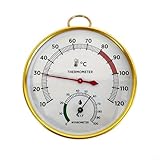 Glewi Sauna-Thermometer und Hygrometer mit Metallring | Genaue Temperatur- und Luftfeuchtigkeitsmessung 10 ℃ bis 120 ℃ | klares Zifferblatt für Dampfbad