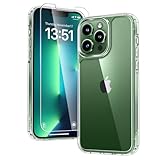 TAURI für iPhone 13 Pro Max Hülle 6,7' mit Panzer Schutz Glas Folie, Schutz nach Militärstandard, [Anti-Vergilbung] Stoßfest Transparent Handyhülle - Durchsichtig