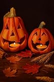 khevga Kürbis Deko Keramik: Windlicht Herbstdeko im 2er Set Halloween Dekoration beleuchtet LED (Ohne LED)