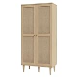 FORTE CALASETTA Kleiderschrank 80, Schrank im Boho-Stil, Wiener Geflecht, Holzdekor Elegancia Eiche/Technorattan, 80 cm breit x 167 cm hoch x 41 cm tief