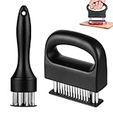 SNSYGN 2 PCS Steaker Fleischzartmacher, Schnitzelklopfer Fleischklopfer Edelstahl Rutschfestem Meat Tenderizer mit 48 Klingen und 21 Klingen für Steak, Huhn, Schwein, Fisch, BBQ