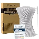Greenland 100 Wiederverwendbare Transparente Strohhalme mit Bürste – 21 cm lang, 6 mm breit – Perfekt für Cocktails, Milch, Saft, Tee (Trinkhalme)