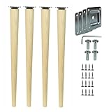 woplus Holz Tischbeine Round | Höhe: 68 cm | Natur (unbehandelt) | konisch (gerade Ausführung) | Material: Massivholz (Buche) | für Tische, Beistelltische, Schminktische (4X Gerade 68cm)