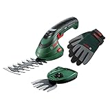 Bosch Akku Grasscheren Set Isio (3,6 Volt, Messerlänge 12 cm, Messerabstand 8 mm, mit XL-Gartenhandschuhen inklusive, in Softcase) – Amazon Edition