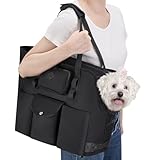 Eyein Hundetasche - Tragbare hundetragetasche mit Taschen & Sicherheitsleine, Atmungsaktive Transporttasche für kleine bis mittelgroße Hunde und Katzen unter 5,5 kg, Schwarz
