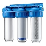 Naturewater NW-BR10B4 3 Stufen Wasserfilter, 5 µ, 20,67 mm (1/2'), Ø60 mm PP Kartusche, Filter Wandhalterung, Filterschlüssel, Sedimentfilter Aktivkohleblock Aktivkohlegranulat
