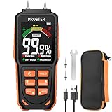 Proster Feuchtigkeitsmessgerät Wiederaufladbar Holzfeuchtemessgerät mit LCD-Display 4 Messmodi Feuchtigkeitsdetektor für Wände, Baustoffe, Brennholz und Gips mit Alarmfunktion, Austauschbare Sonde