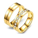 Daesar Pärchen Ringe mit Gravur 6MM, Eheringe Edelstahl Paarpreis mit Zirkonia Hochglanzpoliert Paar Ringe Personalisiert für Sie und Ihn Damen Gr.55 (17.5)& Herren Gr.67 (21.3)