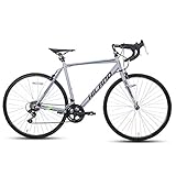 Hiland Rennrad 700c Stahlrahmen mit 12 Gang-Schaltung 58cm Silber klemmbremse Racing Bike City Pendlerfahrrad für Damen und Herren
