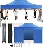COBIZI Pop-Up-Baldachin mit 4 Seitenwänden, strapazierfähig, LSF 50+, winddicht, kommerzielle Outdoor-Hochzeit, Partyzelte für Partys, Pavillon mit Tragetasche (3 x 4,5 m, blau), 25,4 x 38,1 cm