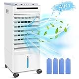 SONBION Verdunstungsluftkühler, 4 In 1 Aircooler Luftkühler Luftbefeuchter Luftreiniger Ventilator mit 4 Eiswürfelbehältern, mobiler Luftkühler Ventilator für Home Office, 3Winde Niveau, 5LWassertank