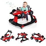 DREAMADE Lauflernhilfe, 4 in 1 Autoförmiger Lauflernwagen mit einstellbarer Geschwindigkeit, Musik & Licht, Babywalker Höhenverstellbar & Klappbar, Gehfrei Baby ab 6 Monate (Rot)