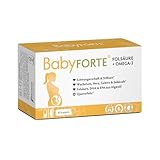 BabyFORTE Folsäure + Omega-3 | Algenöl | Alle Trimester | 18 Schwangerschaftsvitamine vegan | 60 Kapseln | Quatrefolic, Magnesium, Jod, DHA EPA Schwangerschaft | Stillzeit