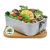 Edelstahl Brotdose und Lunchbox 1200ml I Deckel aus Bambus I Wir pflanzen je Box einen Baum für dich I mit Dichtung für Kinder und Erwachsene