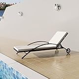 Rantry Sonnenliege mit Rollen Gartenliege Möbel Liege Relaxliege Strandliege Gartenmöbel Freizeitliege Rollliege Verstellbare Rückenlehne für Garten Terrasse Pool Balkon Poly Rattan Schwarz