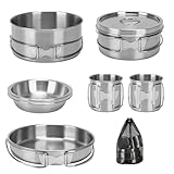 Rucksack Camping Kochgeschirr, 304 Edelstahl Mini-Picknick-Camping Kochset mit Topf und Pfannenset für Wanderungen - 8 teilig