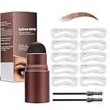 Eyebrow Powder Stamp, Wiederverwendbares Augenbrauen Stempel Set mit 2 Augenbrauen Färben Bürstchen &10 Schablonen. Damen Brauenformung Make-up-Tools für Heim-Salon.(Hellbraun)