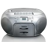 Lenco SCD-420 Silver Tragbares UKW-Radio mit Toplader CD-Spieler und Kassettendeck, LCD Display, Wiederholungsfunktion, Auto-Stopp, Kopfhöreranschluss, Default