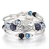 FULU AUTUMN Damen Boho Armband mit Mehrschichtiges Perlen Silber Wickelarmband Modeschmuck Geschenke zum Geburtstag und Muttertag für Frauen(Blue)