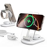 Mag Safe Ladegerät, Ladestation Apple Watch und iPhone,3 in 1 Mag Safe Ladestation Kompatibel mit iPhone 16/15/14, für Apple Watch10/9,Airpods 3/2/Pro,faltbar einstellbar,Elfenbeinweiß