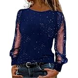 Generisch Festliche Blusen Damen Schwarz Elegant Sexy Silvester Outfit Pailletten Top (Blue, S)