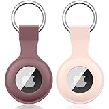 【2 STÜCK】 Wanme Hülle für Apple AirTag Anhänger mit Schlüsselanhänger, AirTags Silikon Tragbar Keyring Abdeckung, Schutzhülle für Apple AirTag Case Tracker (Rosa+Rauchviolett)