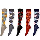 Kniestrümpfe Damen Strümpfe (6 Paar) Reitsocken Reitstrümpfe Damenstrümpfe Komfortbund Baumwolle Damensocken Karo Atmungsaktiv (DE/NL/SE/PL, Numerisch, 39, 42, Regular, Regular, Bunt1)