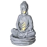 Solpex Solar Buddha Blumentopf Leuchte, Sitzender Buddha Garten Statue, Solar Beleuchtung, 33 cm Deko Figur aus Harz, Wasserdicht, für Außen, Balkon, Terrasse, Hof (Grau)