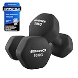 SONGMICS Hanteln, 2er Set, 2 x 10 kg, Hantelset, Kurzhanteln, Hexagon, Neopren-Beschichtung, Krafttraining, Workout, Fitnesstraining, für Zuhause, tintenschwarz SYL110B01