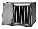 TRIXIE Hunde-Transportbox Aluminium in graphit – M-L: 61 × 65 × 86 cm, stabile und geräuscharme Hundebox mit abgeschrägten Seiten, Sicherheitsverschluss & rutschfester Liegematte – 39338