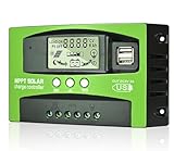 MPPT 100A Solar Laderegler 12V 24V Solarregler, MPPT Solarladeregler 100A mit Temperatursensor 2 USB Ports LCD Display, Passend für Sonnenkollektor 12V 24V Blei Säure und Lithium Batterien