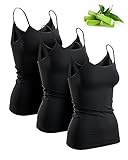 Basic Treasure 3er-Pack Unterhemden Damen (Schwarz, S), Spaghettiträger Top Damen, Premium Bambus Unterhemd Damen, Luftiges und dünnes Tank Top